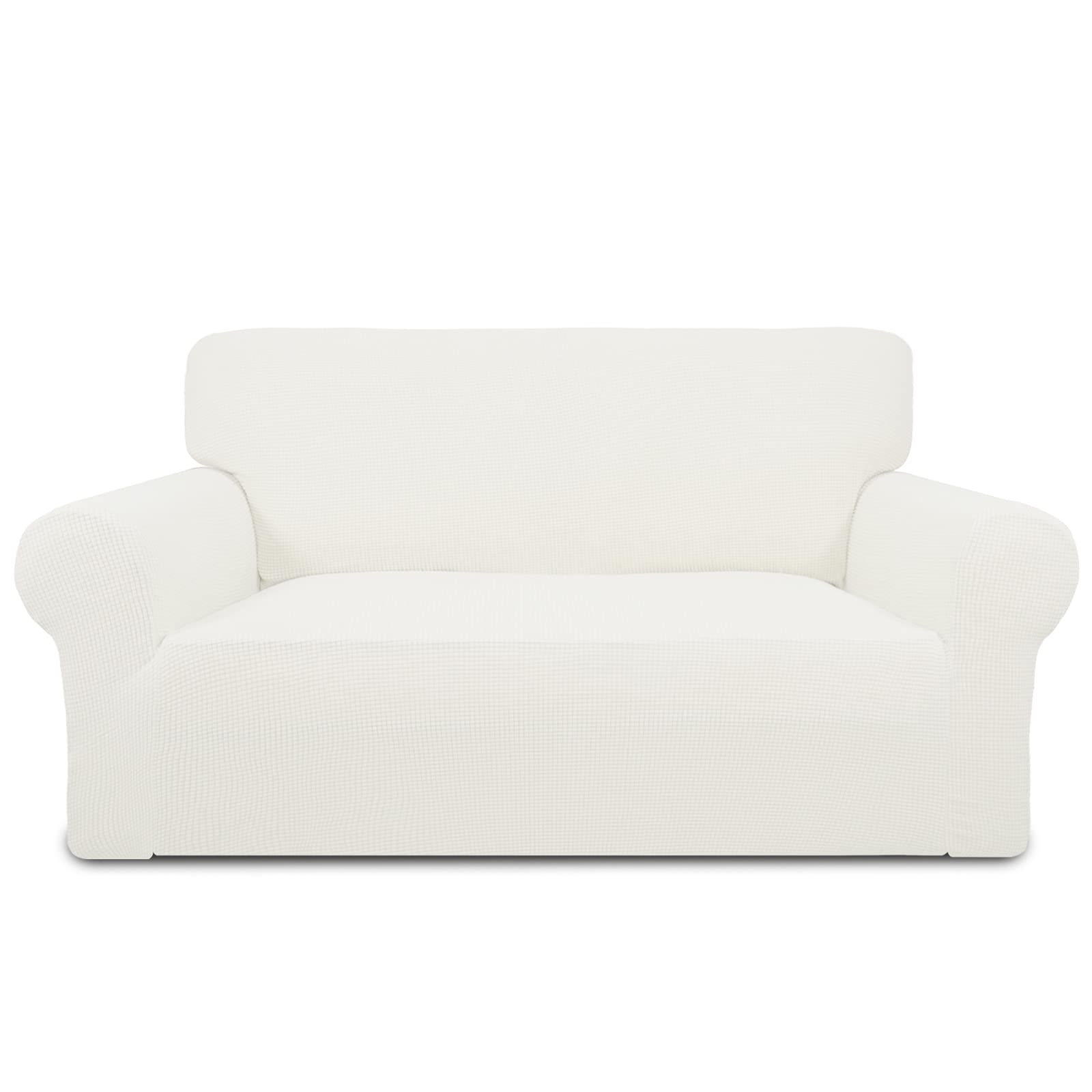 Purefit Stretch Loveseat Sofa Slipcover – Spandex Jacquard Non Slip Soft Couch Sofa Cover, Washable Furniture Protector With Non Skid Foam And Elastic Bottom For Kids (Loveseat, Cream)