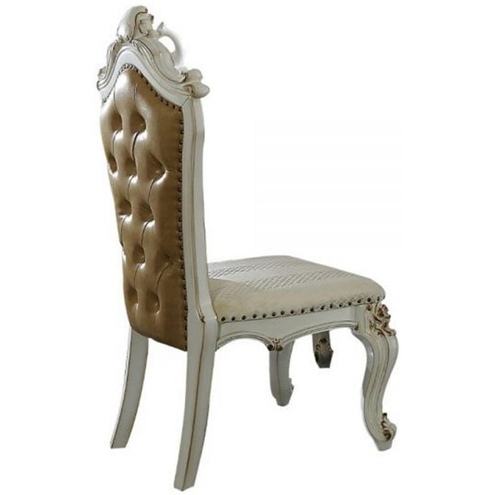 Acme Picardy Faux Leather Tufted Side Chair in Antique Pearl Set of 2