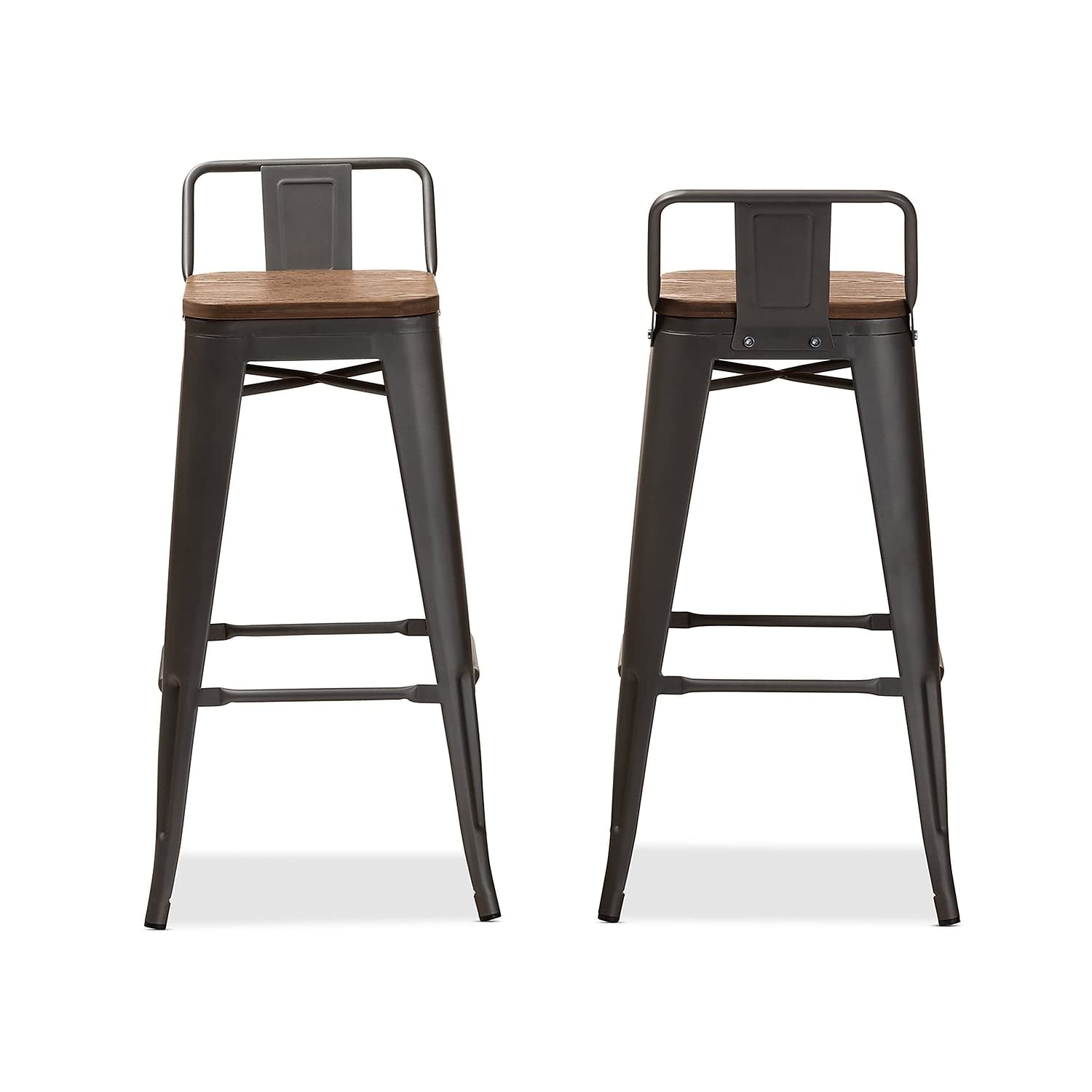 Baxton Studio Henri 30' Metal Bar Stool in Gunmetal (Set of 2)