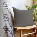 Cotton Canvas Throw Pillow Covers By Encasa Pack Of 2 Grey 12'X12' No Insert With Hidden Zipper | Decorative Cushion Covers Fo