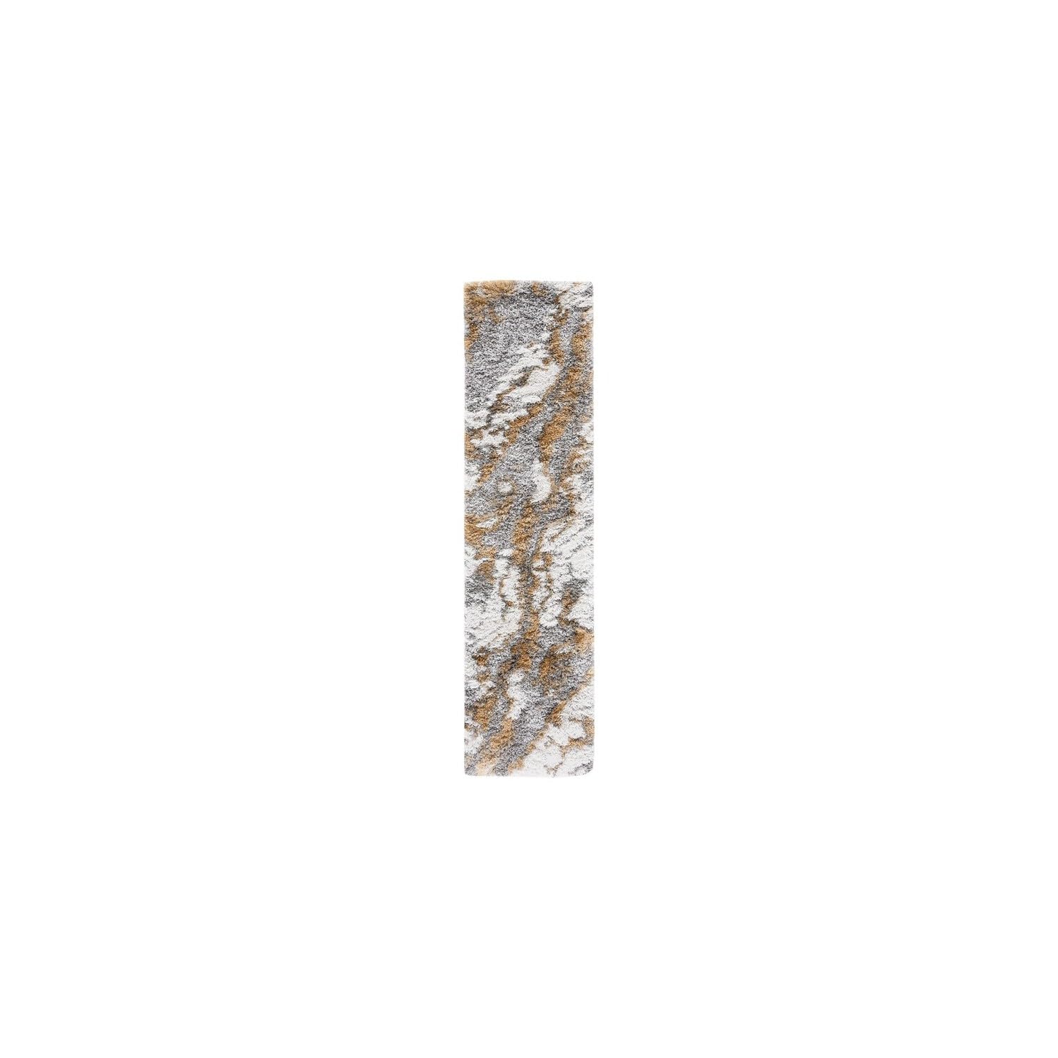 SAFAVIEH Horizon Shag Collection Runner Rug - 2 x 13, Grey & Gold, Modern Abstract Design, Non-Shedding & Easy Care, 2.6-inch 