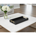 16 Black Wood and Vinyl Faux Shagreen Serving Tray With Gold Handles