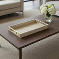 16 Cream Wood and Vinyl Faux Shagreen Serving Tray With Gold Handles