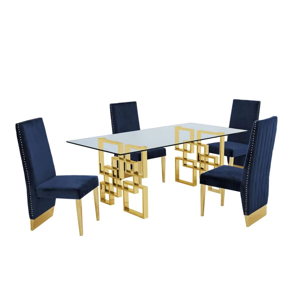 Best Quality Furniture D222-4Sc161 Dining Set, Navy Blue