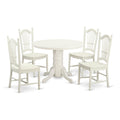 East West Furniture SHDO5-WHI-W 5 Piece Dinette Set for 4 Includes a Round Kitchen Table with Pedestal and 4 Kitchen Dining Chairs, 42x42 Inch, Linen White