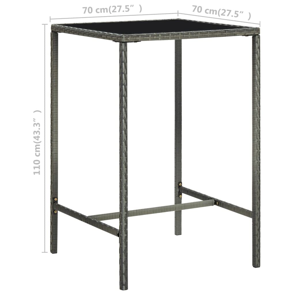 vidaXL 5 Piece Patio Bar Set in Poly Rattan - Gray Color with Cushions - Stylish Design - Durable - Tempered Glass Top Table - Weather-Resistant - Easy to Maintain - Great for Outdoor Use