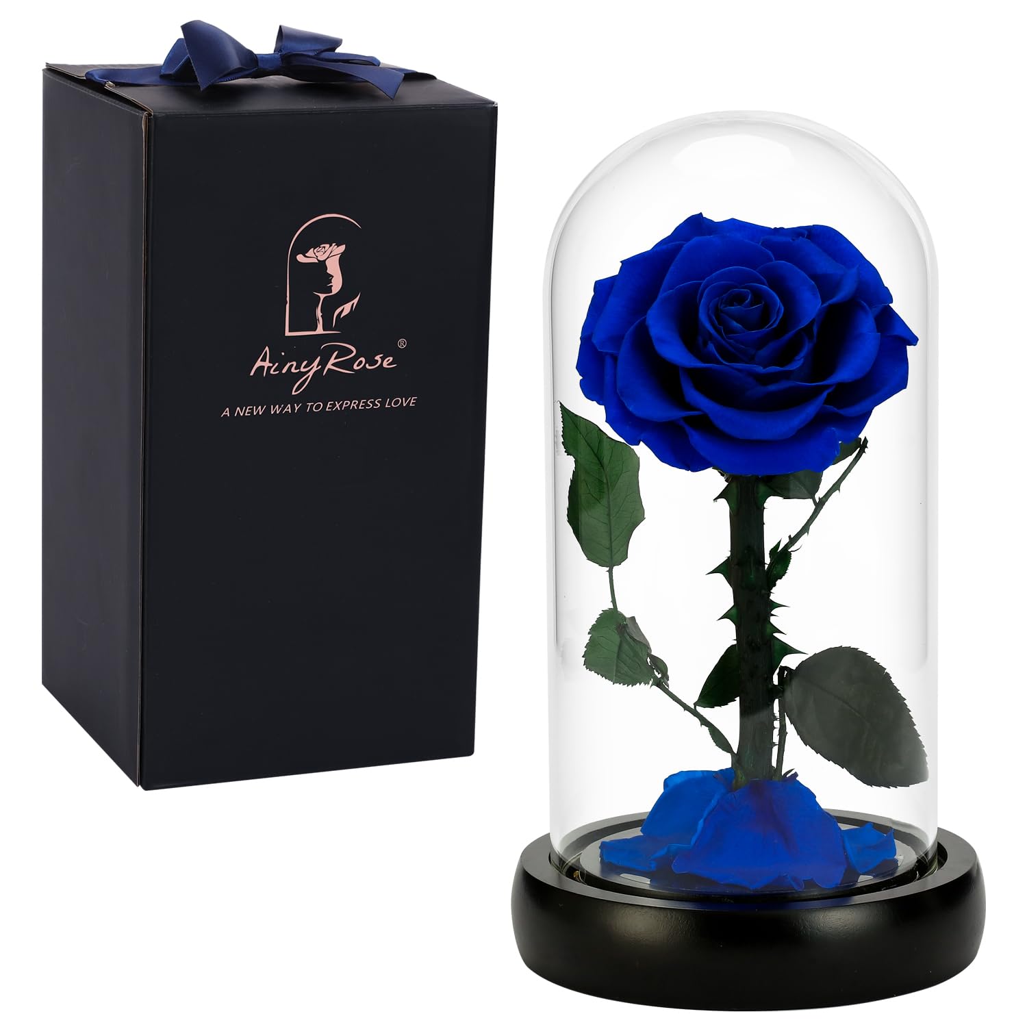 Forever Preserved Real Rose Christmas And Valentines Day Gifts For Mom, Women Gifts Blue Eternal Flower In Glass Gifts For Valen