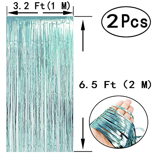 Blue Tinsel Foil Fringe Curtains Under The Sea Baby Shower Birthday Photo Backdrops Wedding Happy New Years Christmas Party Deco