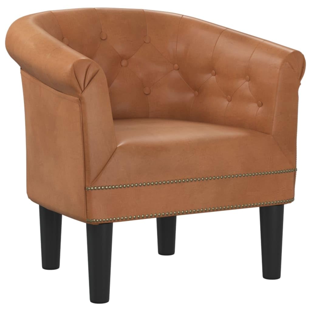 vidaXL Tub Chair, Brown Faux Leather, Comfortable Armrest, Button-Tufted, Sturdy Plywood and Pinewood Frame, Suitable for Living Room and Office