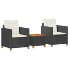 vidaXL 3 Piece Bistro Set - Black Poly Rattan, Acacia Wood/Cushions/Outdoor Furniture, Garden/Patio/Backyard