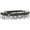 vidaXL 13-Piece Patio Dining Set with Cushions and Tempered Glass Table, PE Poly Rattan Furniture, Black and Cream, Space-Saving for Garden, Backyard, Outdoor Al Fresco Dining