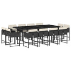 vidaXL 13-Piece Patio Dining Set with Cushions and Tempered Glass Table, PE Poly Rattan Furniture, Black and Cream, Space-Saving for Garden, Backyard, Outdoor Al Fresco Dining