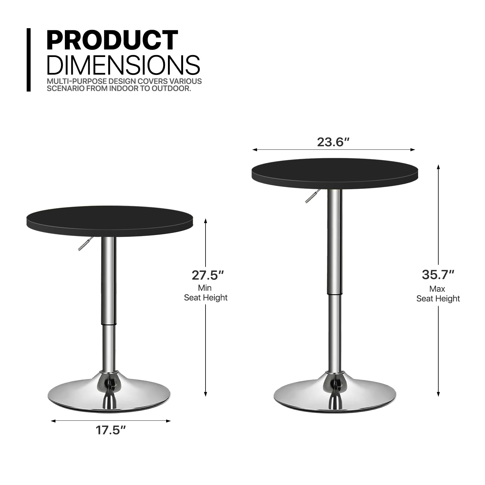 Monibloom Bistro Pub Table Round Bar 27.5'- 36' Height-Adjustable Cocktail Table With 23.5 Inch Table Top For Dining Room Home Kitchen Patio Bistro (Black)