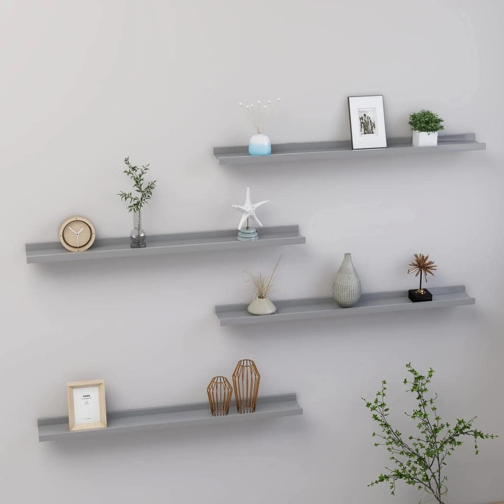 vidaXL Gray MDF Wall Shelves - Set of 4, 31.5&quot;x3.5&quot;x1.2&quot;, Versatile, Decorative, Easy to Install & Clean, Assembly Required