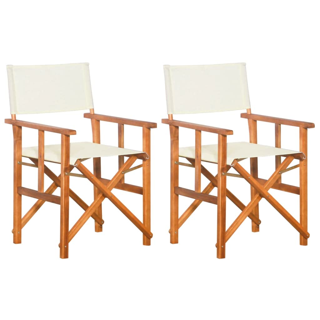 vidaXL Set of 2 Director's Chairs, Foldable Outdoor Seating with Solid Acacia Wood Frame and Fabric Seat and Backrest, Brown and Cream Finish