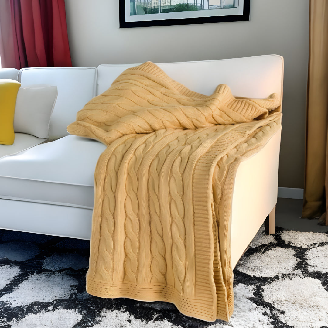 50' X 50' Light Yellow Knitted Cotton Throw Blanket