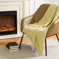 50 X 60 Green Cotton Woven Chevron Throw Blanket with Fringe
