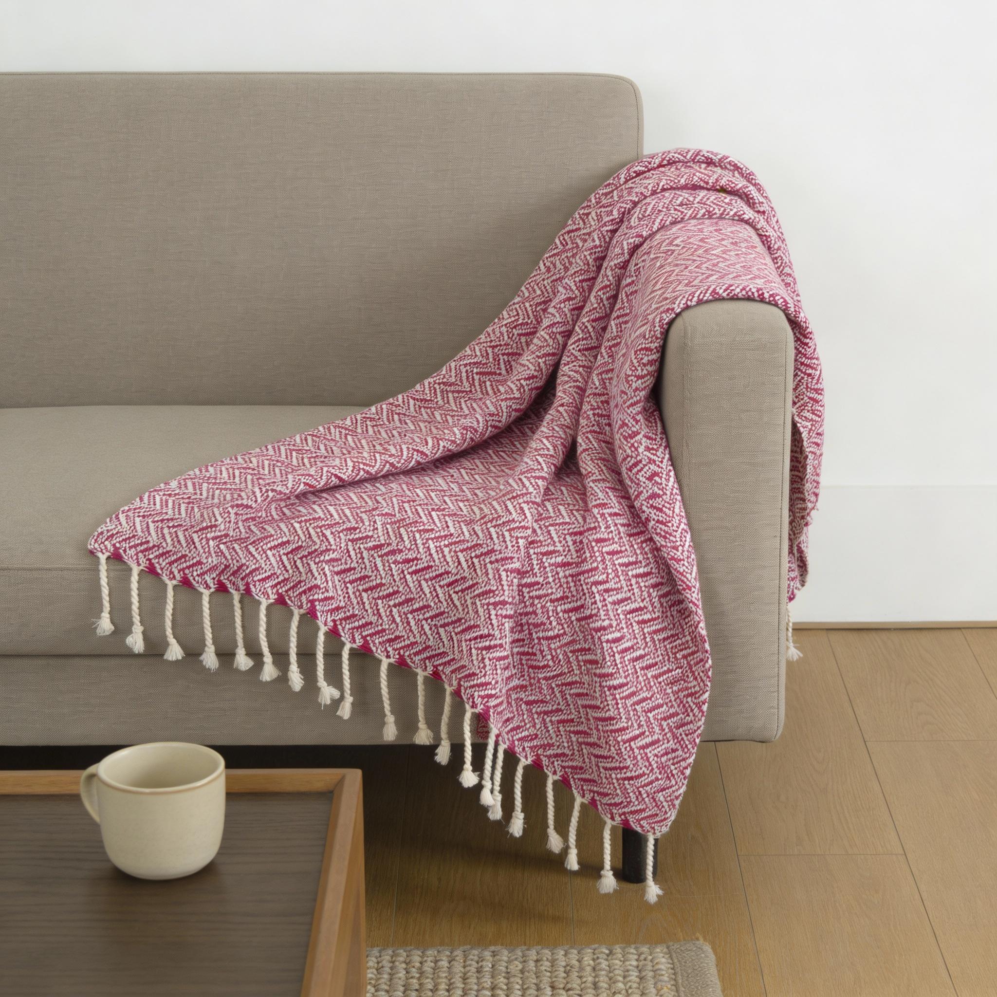 50 X 60 Hot Pink Cotton Woven Chevron Throw Blanket with Fringe