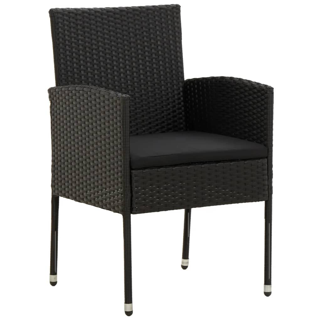 vidaXL 3-Piece Patio Dining Set for 2 - Outdoor Table & Chairs, Poly Rattan Black, Farmhouse Style for Garden & Backyard