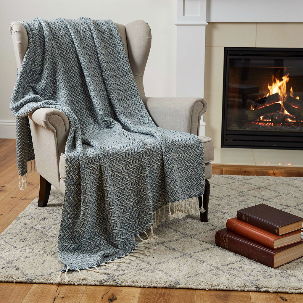 50 X 60 Gray Cotton Woven Chevron Throw Blanket with Fringe