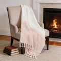 50 X 60 Blush Cotton Woven Color Block Throw Blanket with Fringe