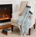 50 X 60 Blue And Ivory Cotton Woven Color Block Throw Blanket with Fringe