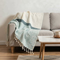 50 X 60 Blue Cotton Woven Color Block Throw Blanket with Fringe