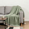 50 X 60 Green Cotton Woven Geometric Throw Blanket with Fringe