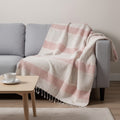 50 X 60 Beige And Pink Cotton Woven Striped Throw Blanket with Fringe