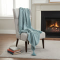 50 X 60 Teal And Blue Cotton Woven Ikat Throw Blanket with Fringe