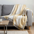 50 X 60 Yellow And Ivory Cotton Woven Striped Throw Blanket with Fringe