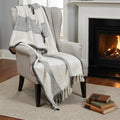 50 X 60 Black And Ivory Cotton Woven Striped Throw Blanket with Fringe