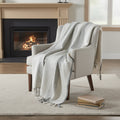 50 X 60 Gray And Ivory Cotton Woven Striped Throw Blanket with Fringe