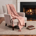 50 X 60 Coral Cotton Woven Ikat Throw Blanket with Tassels