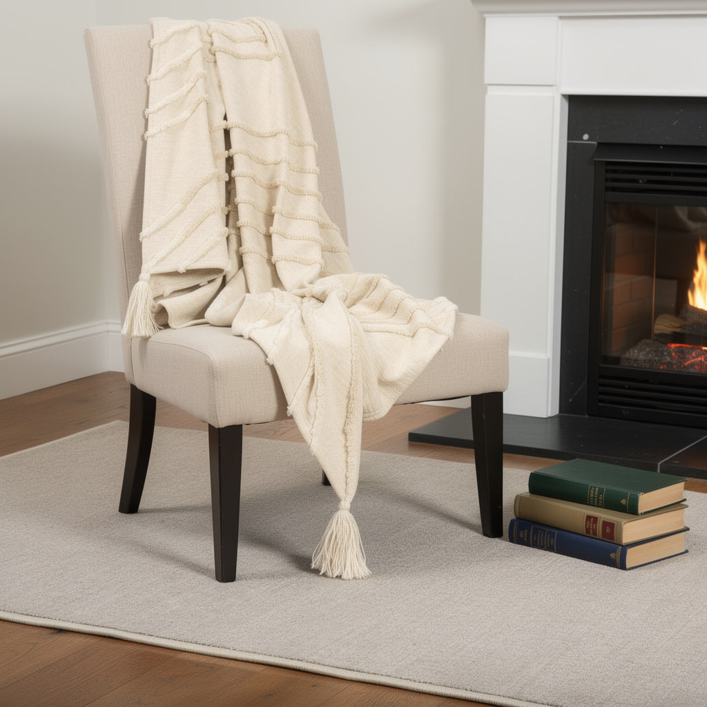 50 X 60 Natural Cotton Woven Geometric Throw Blanket with Tassels