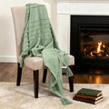 50 X 60 Green Cotton Woven Geometric Throw Blanket with Tassels