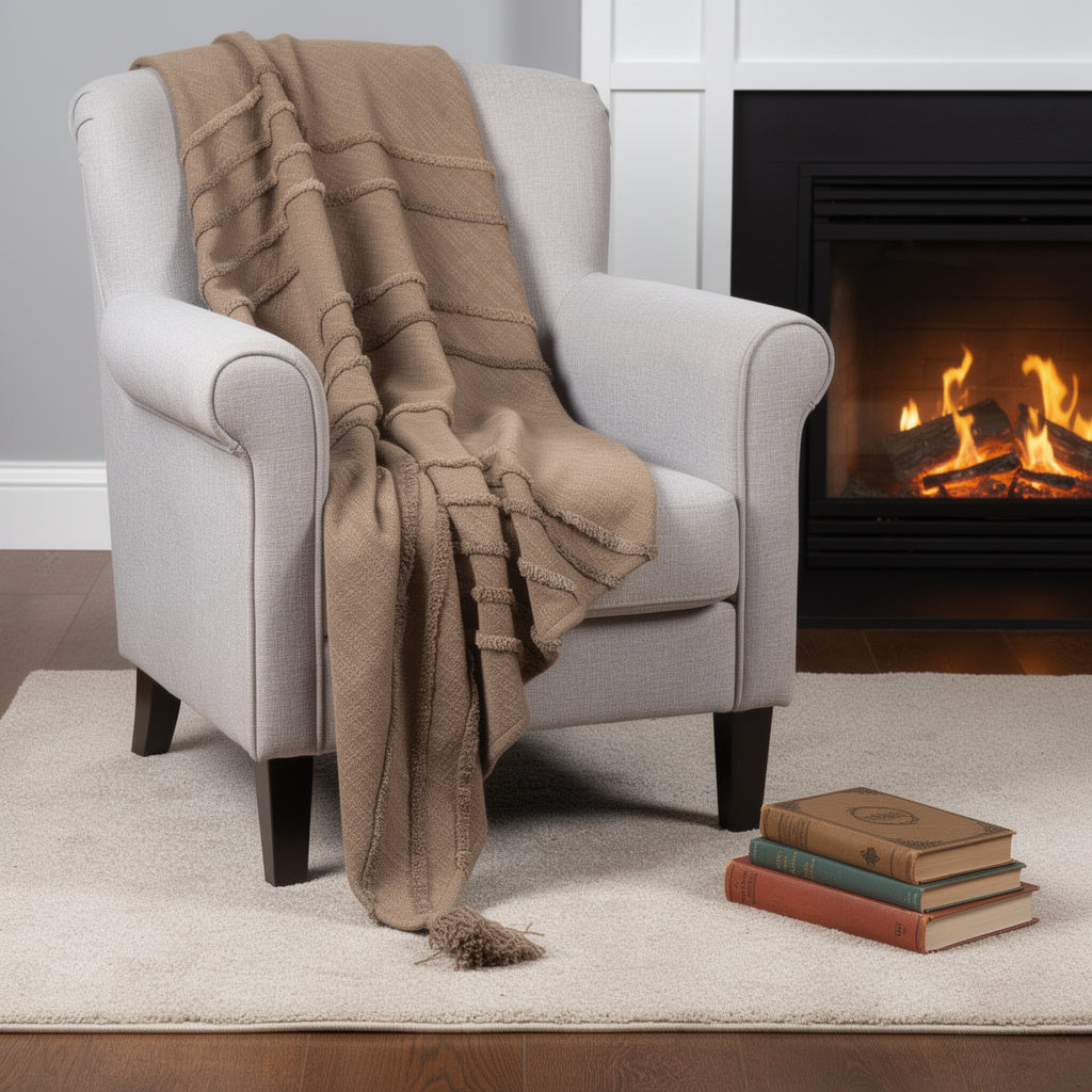 50 X 60 Brown Cotton Woven Geometric Throw Blanket with Tassels