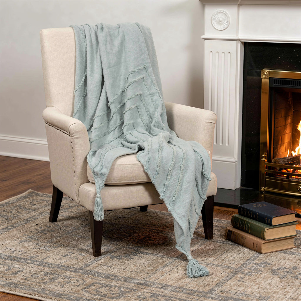 50 X 60 Aqua Cotton Woven Geometric Throw Blanket with Tassels