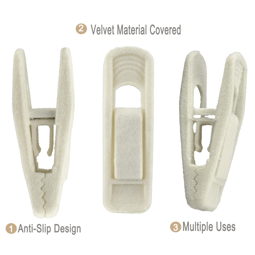 Corodo Ivory Velvet Hangers Clips, 20 Pack - Strong Clips for Thin Felt Hangers, Perfect for Pants and Skirts
