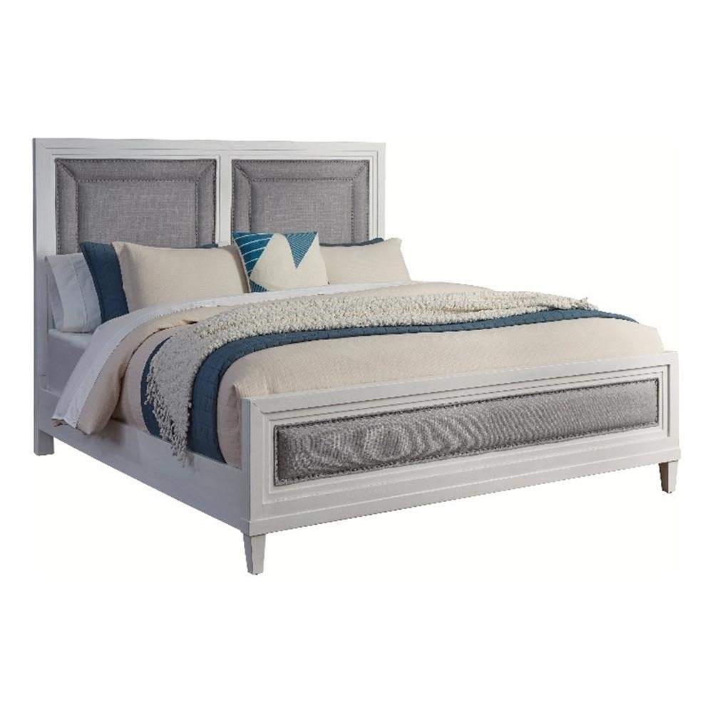 American Woodcrafters Dunescape 63&quot; W Wood Queen Upholstered Bed in White