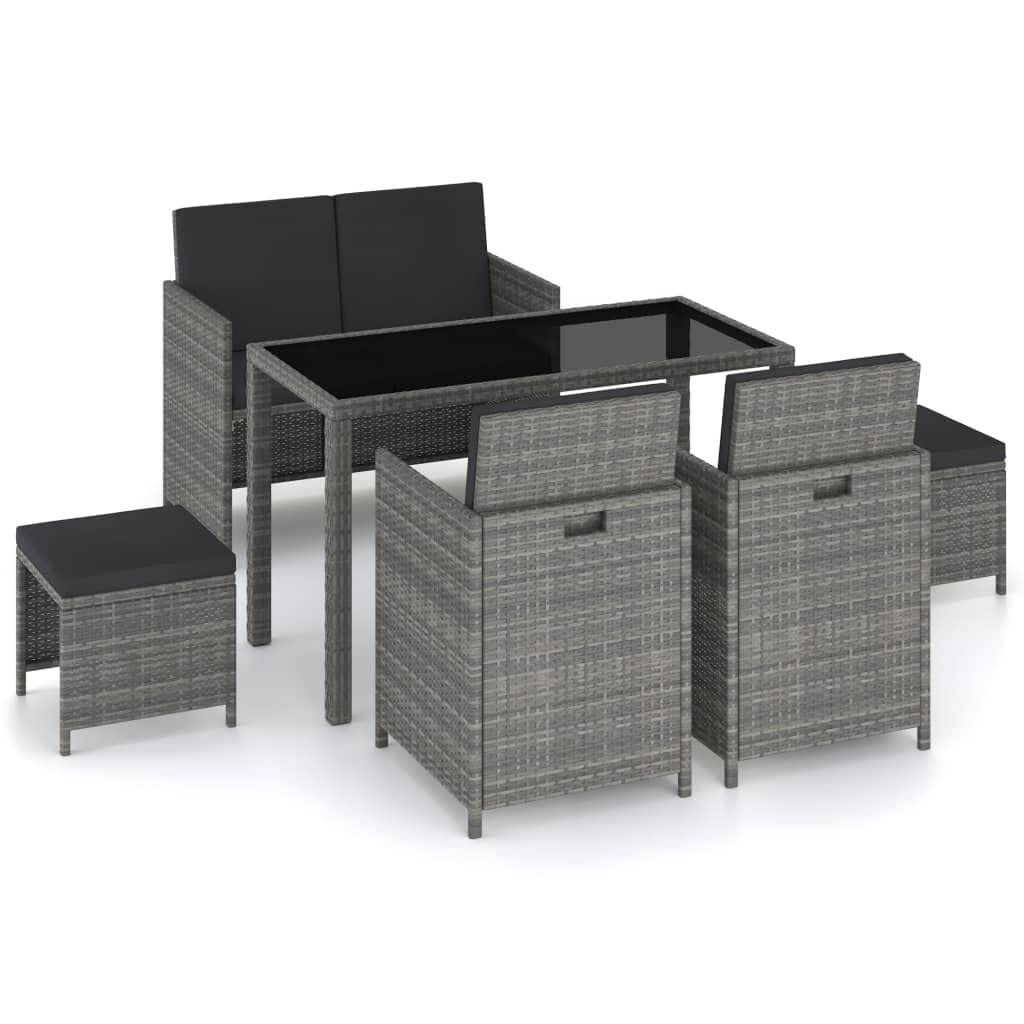 6 Piece Outdoor Dining Set with Cushions Poly Rattan Gray