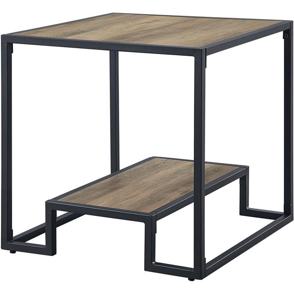 Acme Idella Wooden End Table in Rustic Oak and Black Finish