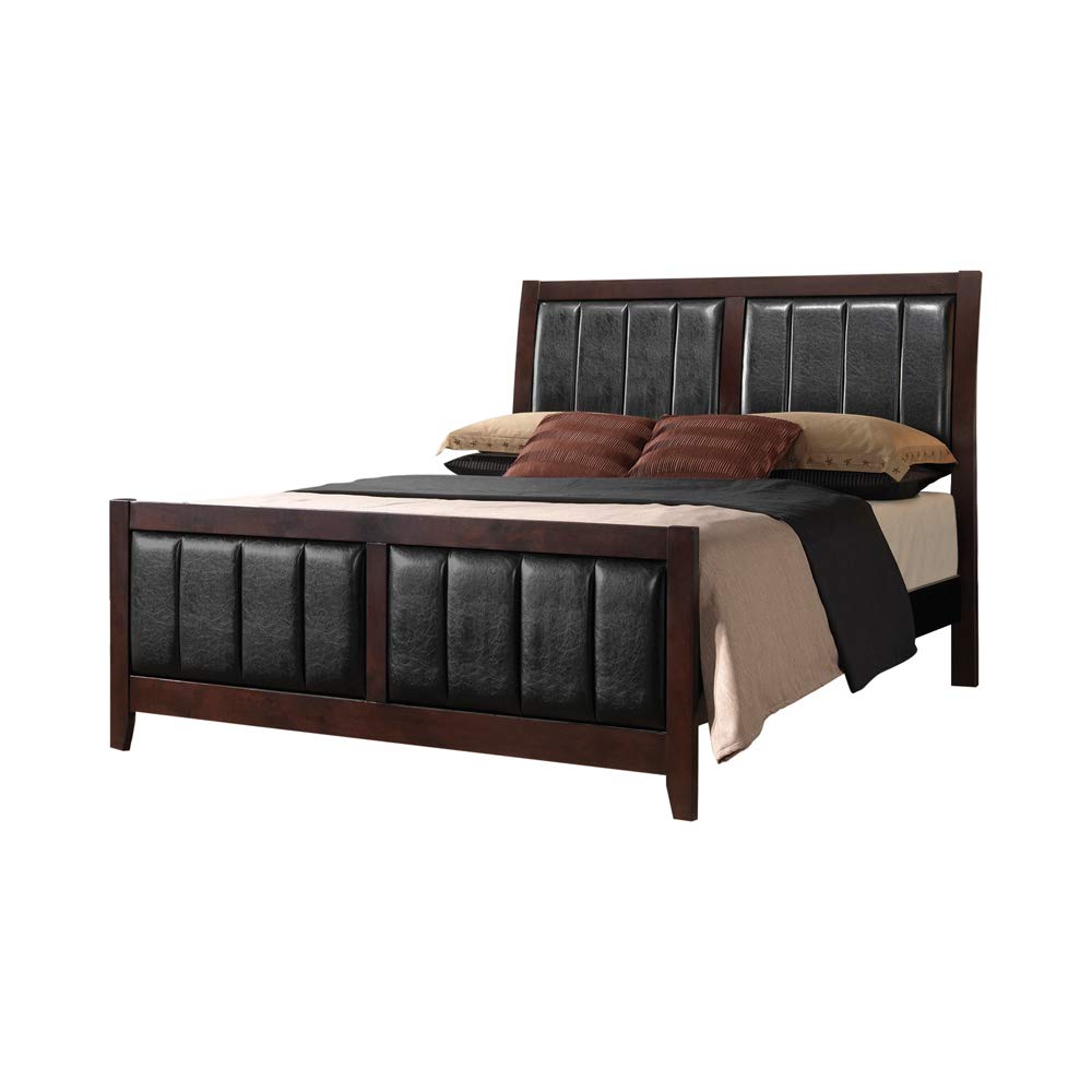 Benjara Leatherette Padded Queen Size Bed With Vertical Channels, Brown