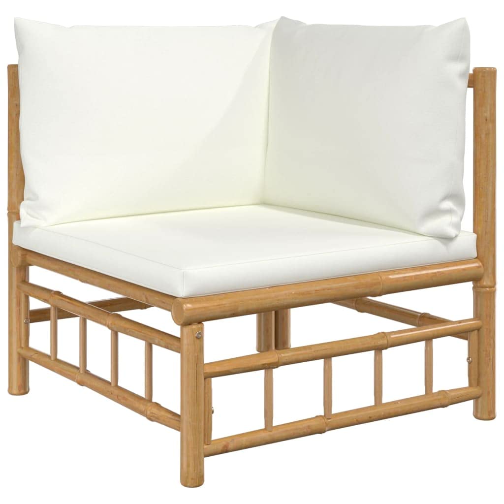 vidaXL 5-Piece Bamboo Patio Lounge Set, Cream White Cushions, with Sturdy Table for Outdoor, Garden, Backyard Living – Modular & Weather-Resistant Design