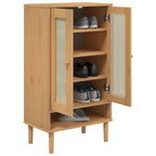 vidaXL Solid Pinewood Shoe Cabinet - SENJA Rattan Look Design - with 5 Compartments and 2 Doors - Spacious Storage, Brown