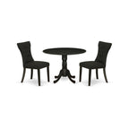 East West Furniture Dlga3-Blk-24 3 Piece Kitchen Table & Chairs Set Contains A Round Dining Room Table With Dropleaf And 2 Black Linen Fabric Parsons Dining Chairs, 42X42 Inch, Black