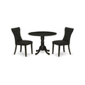 East West Furniture DLGA3-BLK-24 3 Piece Kitchen Table & Chairs Set Contains a Round Dining Room Table with Dropleaf and 2 Black