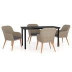 vidaXL Patio Dining Set 5 Piece with Cushions Garden Outdoor Lawn Yard Terrace Balcony Table and Chair Seat Seating Furniture Brown