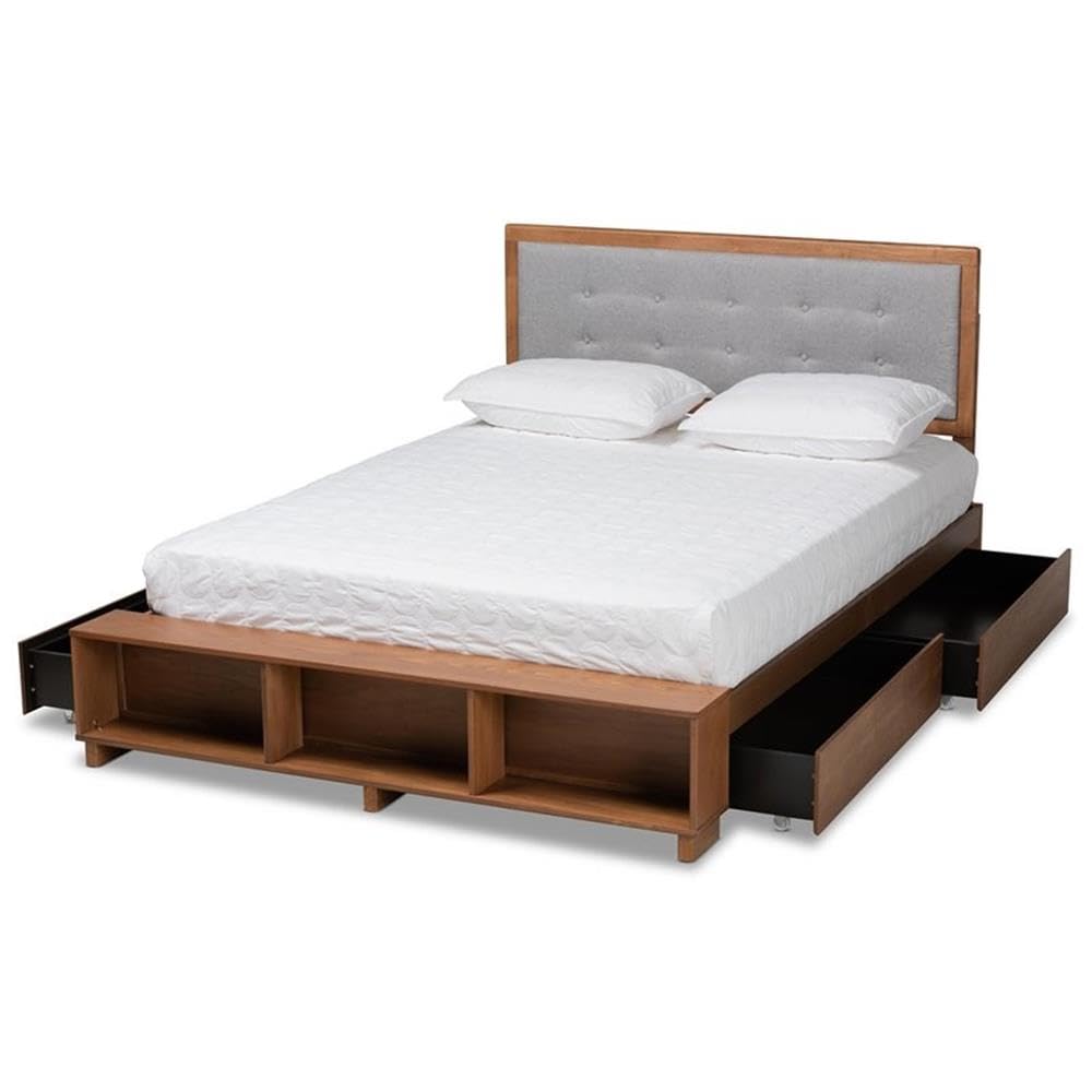 Baxton Studio Cosma Modern Transitional Ash Walnut Brown Finished Wood 4-Drawer Full Size Platform Storage Bed