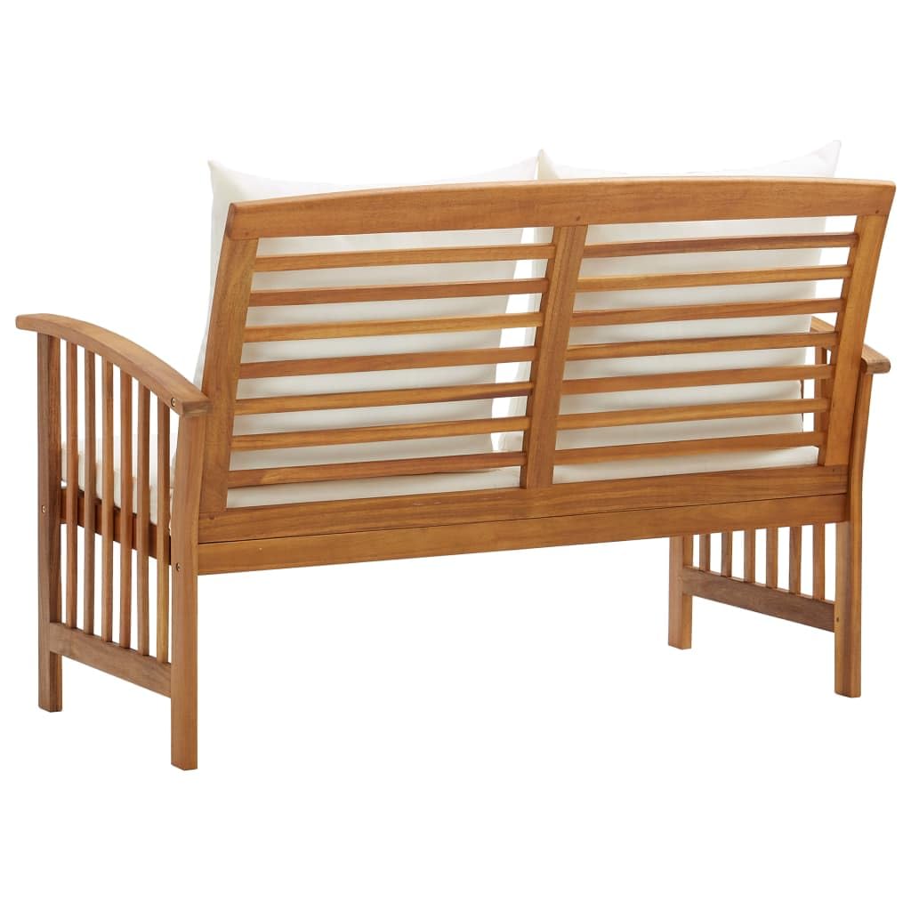 vidaXL Outdoor Patio Bench with Thick Cushions - Solid Acacia Wood Construction - Aesthetically Pleasing Design - 46.9" x 26.4" x 32.7" - Compliant with California Proposition 65 Warning